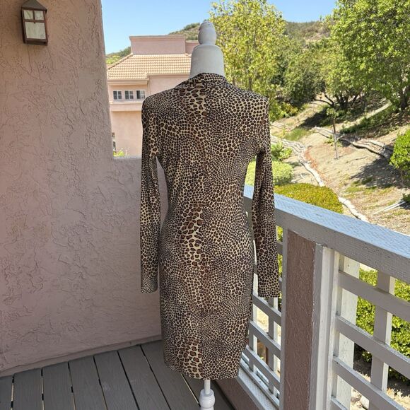 Norma Kamali Women Small Faux Wrap Dress Long Sleeve Side Drape Animal Print - Picture 3 of 14
